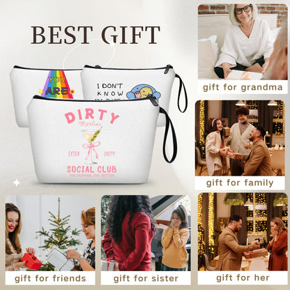 Dirty Martini Gift Cocktail Funny Unique Birthday Drink Accessories for Women Female Coworker Friend Sister Bartender Mixologist Alcohol Lover Makeup Cosmetic Bag