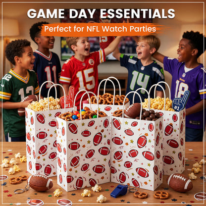 VGOODALL 16 Pack Football Goodie Bags with Handles, 5.5 x 2.8 x 8 Inches, Paper Gift Bags for Team Snack kids Birthday Party Favor Supplies
