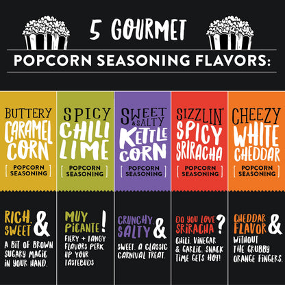 Urban Accents Movie Night Small-Batch Popcorn Gift Set – Includes 3 Gourmet non-GMO Popcorn Kernel Varieties & 5 Flavorful Seasonings – Perfect Snack Gift Box for Parties, Holidays, or Movie Lovers