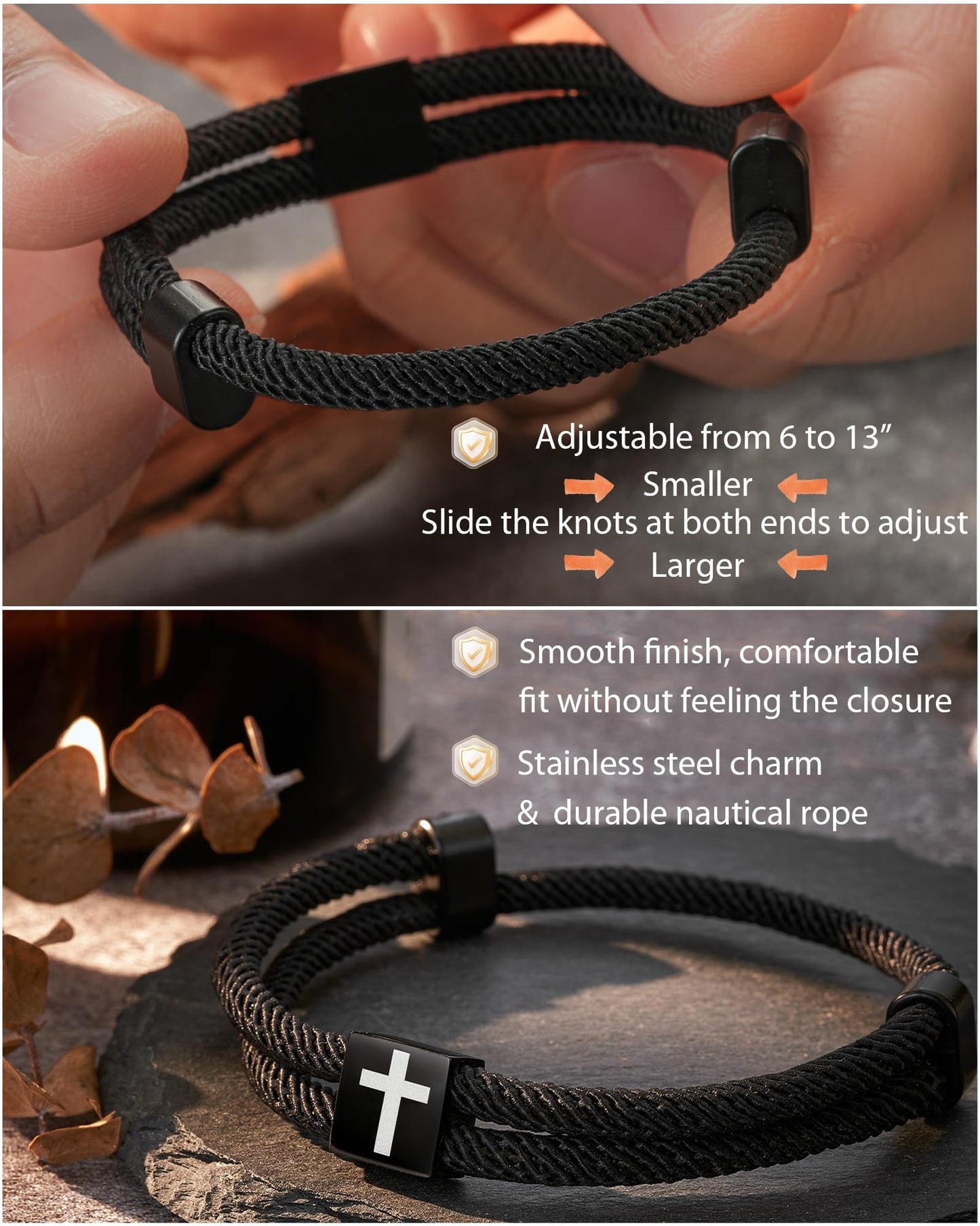 Shonyin Religious Catholic Gifts for Teens Boys Men, Adjustable Faith Cross Bracelet for Males, Confirmation First Communion Easter Gift for Son, Grandson, Nephew, Brother, Bonus Son, Brother-in-law