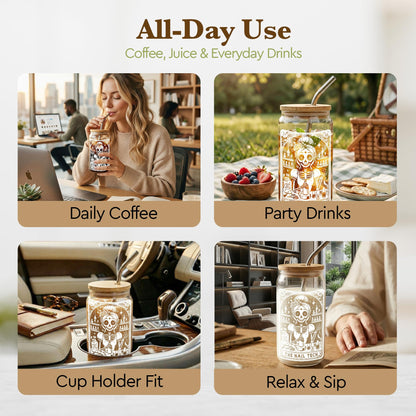 Nail Tech Gift for Women,Cool Gothic Skeleton Nail Artist Tumbler,16 oz Coffee Glass Cup with Lid and Straw, Funny Manicurist Gift for Nail Technician, Includes Cleaning Brush