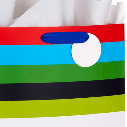 Hallmark 17" Extra Large Gift Bag with Tissue Paper (Rainbow Stripes) for Birthdays, Graduations, Baby Showers, Father's Day