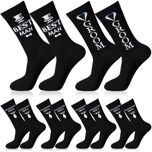 Sintege 6 Pairs Groomsmen Gifts for Men Him Wedding Novelty Socks Funny Proposal Gifts Crew Socks for Bestman Groomsmen Groom