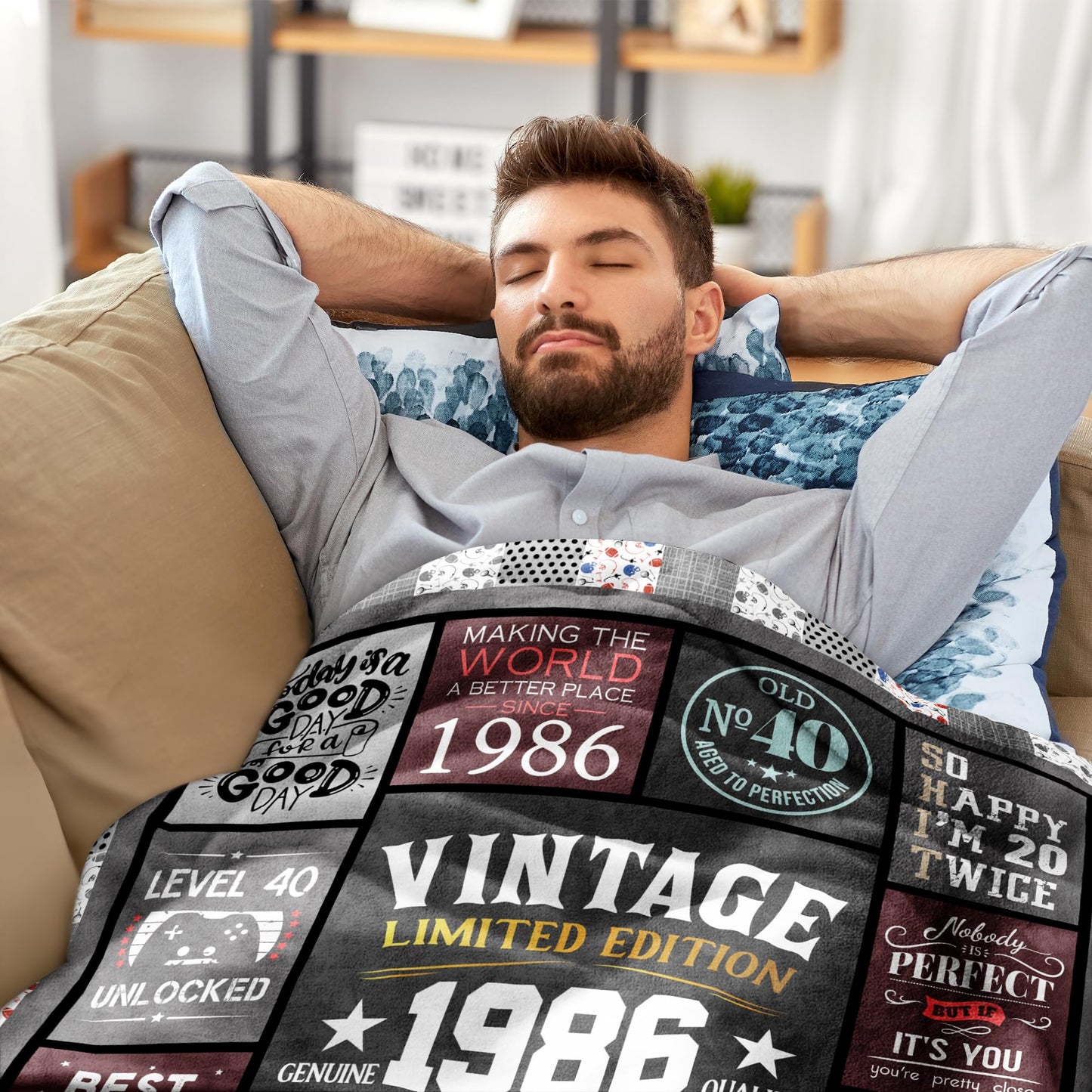 40th Birthday Gifts Men - 40 Year Old Gifts for Men - Turning 40 Gift for 40 Year Old Man - Funny Bday Gift for Male in Their 40s - 1986 40th Birthday Blanket 60" x 50"