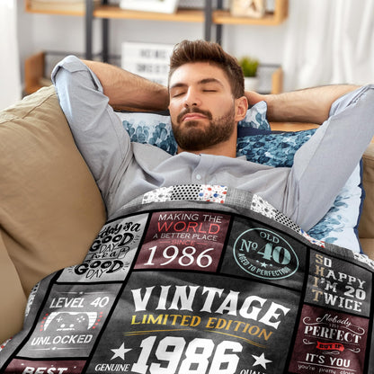 40th Birthday Gifts Men - 40 Year Old Gifts for Men - Turning 40 Gift for 40 Year Old Man - Funny Bday Gift for Male in Their 40s - 1986 40th Birthday Blanket 60" x 50"
