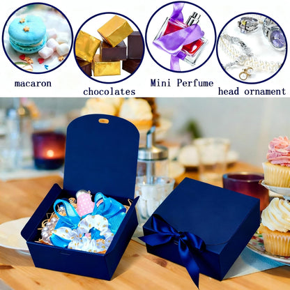 WLUSEAXI 12pack Small Gift Boxes with Lids for Presents, 4.5''x4.5''x2'' Blue Gift Boxes with Ribbons, Party Boxes for Packaging Wedding, Present, Birthday, Holiday, Galentine's Day(Blue)