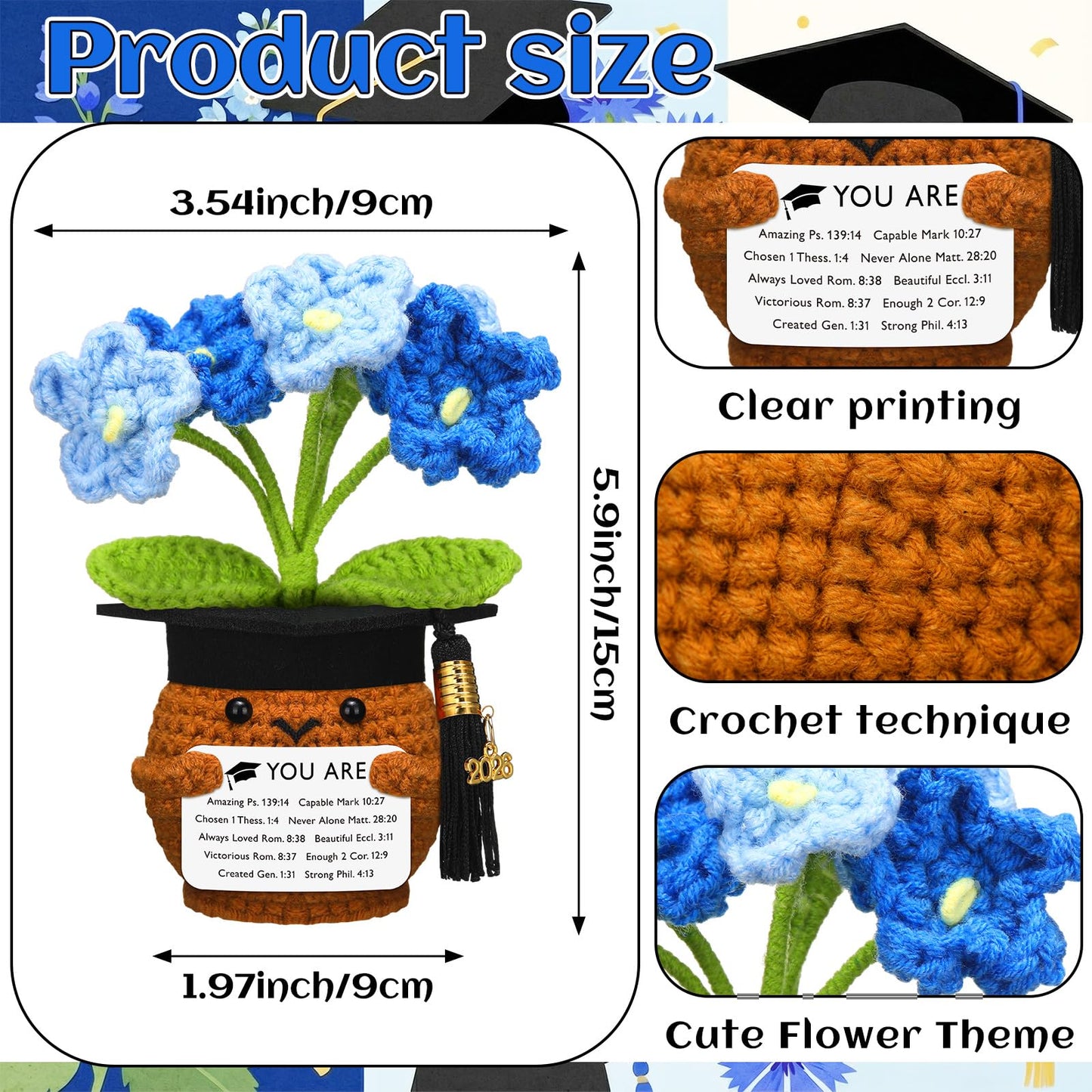 Wavwavw 2026 Christian Graduation Gifts for Her Him Bible Verses Crochet Flower Gifts for Class of 2026 Senior Masters Degree Student University College High School Graduate Religious Souvenir