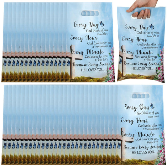Yinder 50 Pcs Church Gift Bulk Plastic Religious Christian Welcome Treat Bags Goody Bags with Handles Bible Verse Gifts for Women Church Party Supplies Party Favor Decoration