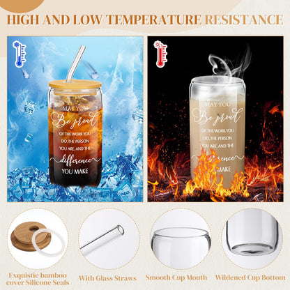 Talltalk 7 Pcs Employee Appreciation Gift Set for Women Thank You May You Be Proud Gift Glass Cup Journal Canvas Makeup Bag Ballpoint Christmas Gifts for Teacher Nurse Volunteer Coworker Staff