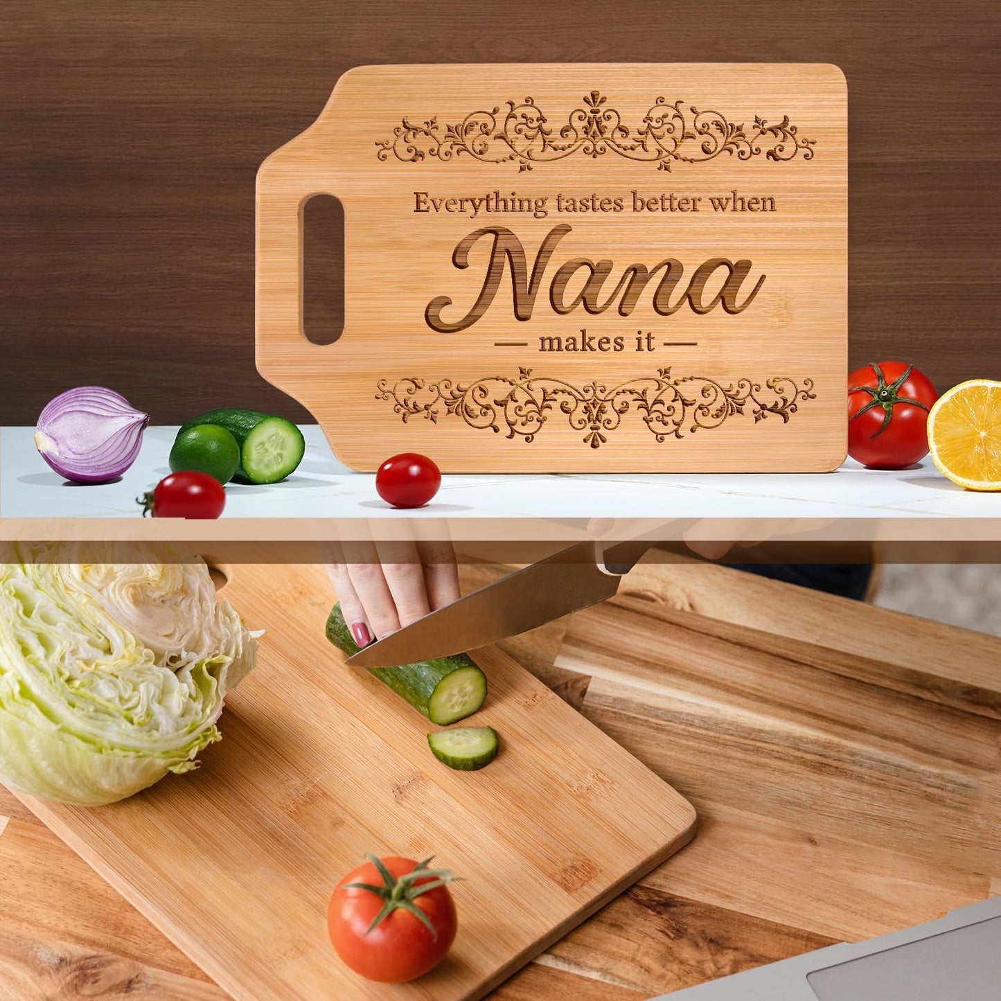 AceThrills Nana Gifts for Nana Birthday Gifts from Grandkids - Engraved Bamboo Cutting Board 12.3"L x 8.7"W x 0.4"Th