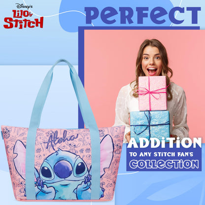 Disney Stitch Womens Tote Bag, Large Zipped Shoulder Bag for Shopping, Work - Stitch Gifts