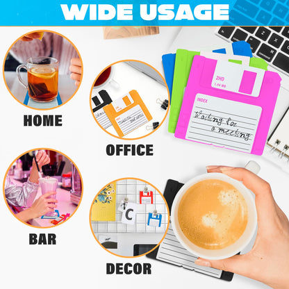 6 Pcs Floppy Disk Coaster Set - 3.54"x3.54" Funny Coasters for Adults, Retro Coasters for Office, Made of Durable & Flexible Silicone - Waterproof Office Coaster for Desk Decor and 90s Gifts Ideas