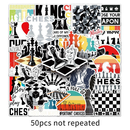 50 Pcs Unique Chess Stickers, 1.5-3 Inches Waterproof Vinyl Decals for Journals, Locker, Room Decor, Ideal for Chess Lovers Kids Adults