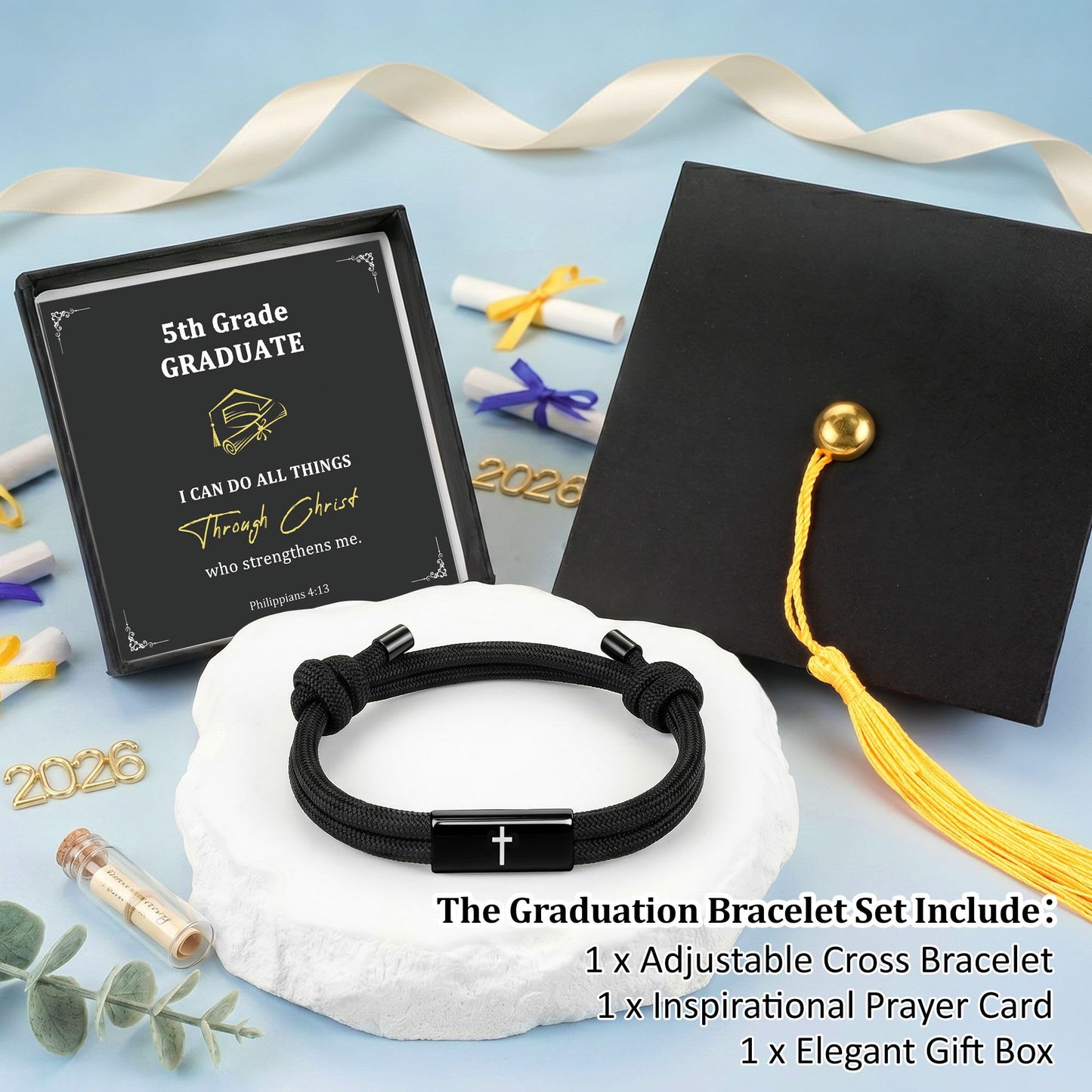 Trinckle 2026 Graduation Gifts for Boys, Kindergarten 5th 8th High School Middle School Cross Graduation Bracelet with Card and Box, Adjustable College Grad Gifts for Teen Boys Son Grandson Nephew