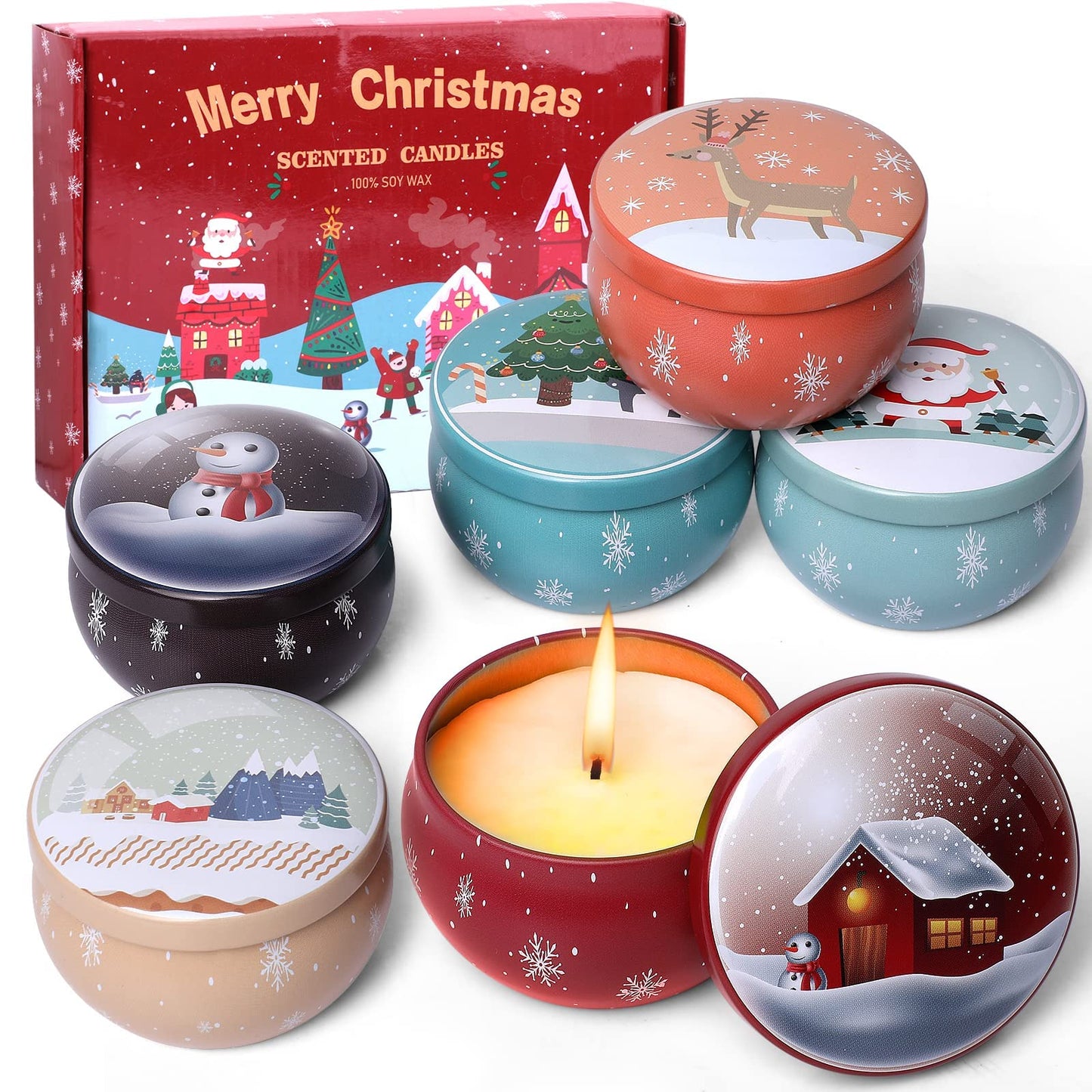 Christmas Scented Candles Gifts Set for Women, 6 Pack 2.5 Oz Candle Set, Natural Soy Wax for Home Scented, Aromatherapy Candles for Birthday, Christmas Gifts for Women