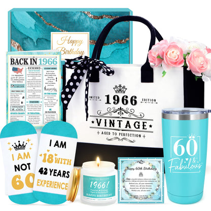 60th Birthday Gifts for Women 60 Year Old Birthday Gifts for Women Cool Fabulous Gift Ideas for Woman in Their 60s Funny 1966 Gift for 60 Year Old Woman Happy 60th Bday Decorations with Tumbler Bag