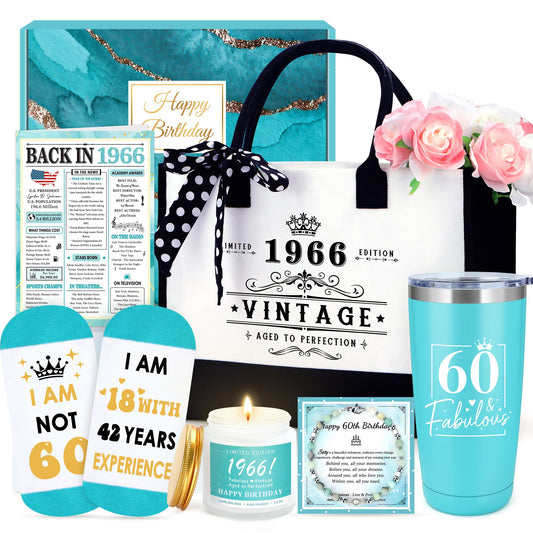 60th Birthday Gifts for Women 60 Year Old Birthday Gifts for Women Cool Fabulous Gift Ideas for Woman in Their 60s Funny 1966 Gift for 60 Year Old Woman Happy 60th Bday Decorations with Tumbler Bag