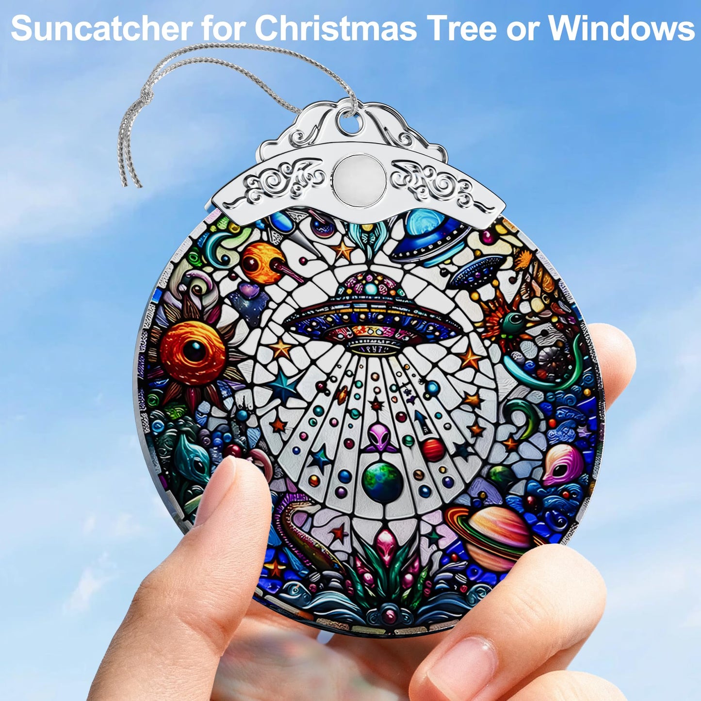 FUCDTEFC UFO Alien Decor Gifts, Crystal Resident Alien Stained Glass Ornament, Christmas Ornaments, UFO Alien Xmas Christmas Tree Decorations, Beautiful UFO Alien Ornaments for Holiday Presents Gift