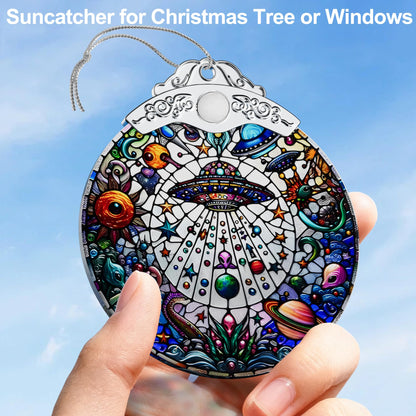 FUCDTEFC UFO Alien Decor Gifts, Crystal Resident Alien Stained Glass Ornament, Christmas Ornaments, UFO Alien Xmas Christmas Tree Decorations, Beautiful UFO Alien Ornaments for Holiday Presents Gift