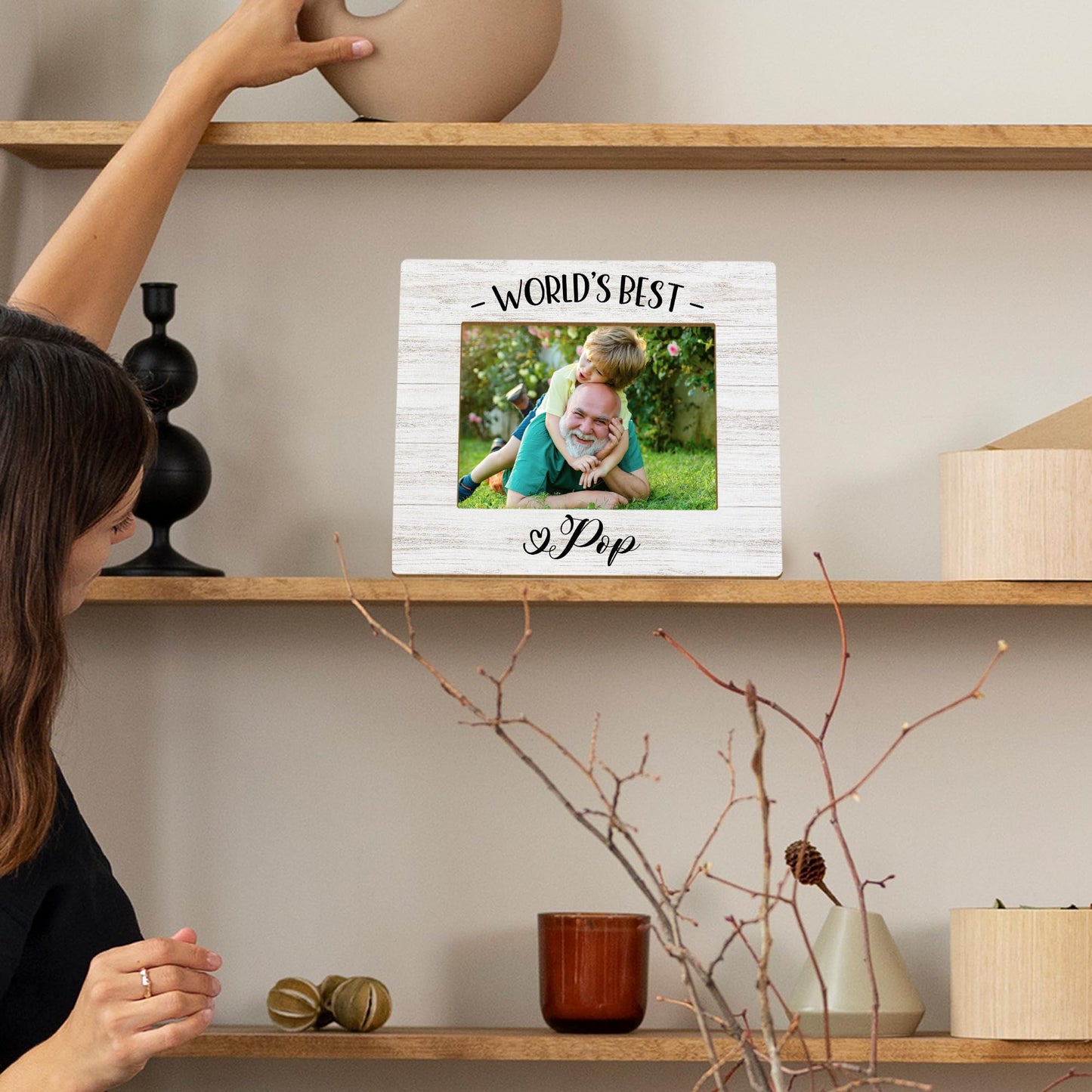 Pop Pops Gifts Picture Frames, Pop Grandpa Photo Frame Gift for Grandfather Fathers Day Christmas from Grandkids, World's Best Pop Picture Frame, Grandpa Wood Picture Frames for 5x7 Photos