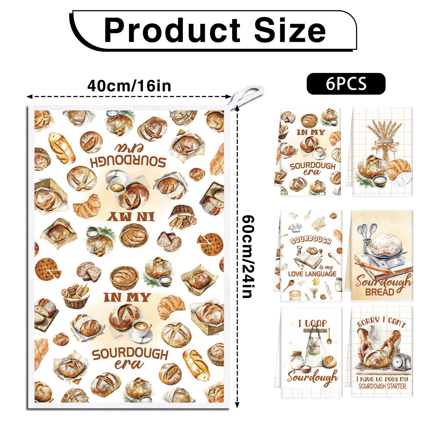 Funny Sourdough Baking Kitchen Towels, 6 PCS Tea Bread Kitchen Hand Towels, Absorbent Sour Dough Proofing Flour Sack Hand Dish Towel for Baking Lover Gifts Women Men Chef Tea Cloths Home Decor Gifts