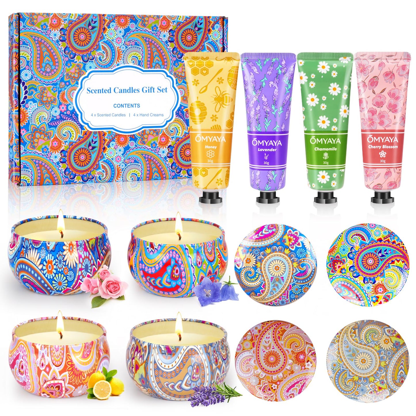 Gift Baskets for Women - Scented Candles Gift Set & Hand Lotion Cream Set, Christmas Gift Set, Teacher Appreciation Gifts, Holiday Birthday Gift for Mother Wife Coworkers Friends Teacher