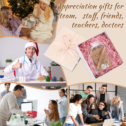 Fulmoon 80 Pcs Employee Appreciation Gifts Set Include Notepad Pen Thank You Keychain Organza Bag, Going Away Retirement Birthday Christmas Team Gift for Member Coworker(Brown,Team)
