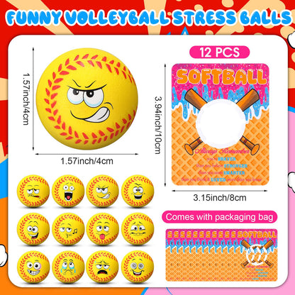 Softball Gifts for Team Include 12 Sets Funny Mini Softball with Ice Cream Drip Softball Themed Cards, Softball Party Favors Supplies for Softball Party Decorations Ice Cream Birthday Team Gathering