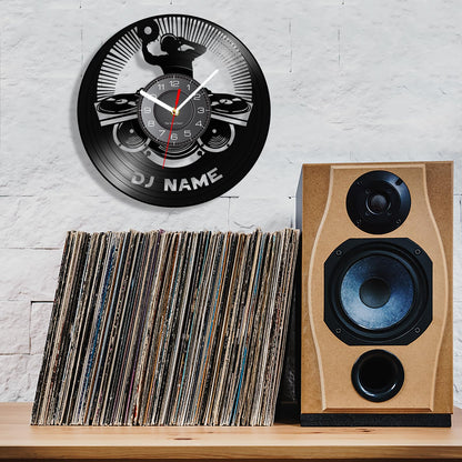 12 Inch Personalized Dj Name Clock, Custom Dj Music Vinyl Record Wall Clock Silent Non-Ticking Battery Operated Clock Wall Watch Gifts for Dj Man Cave Bedroom Music Room Studio