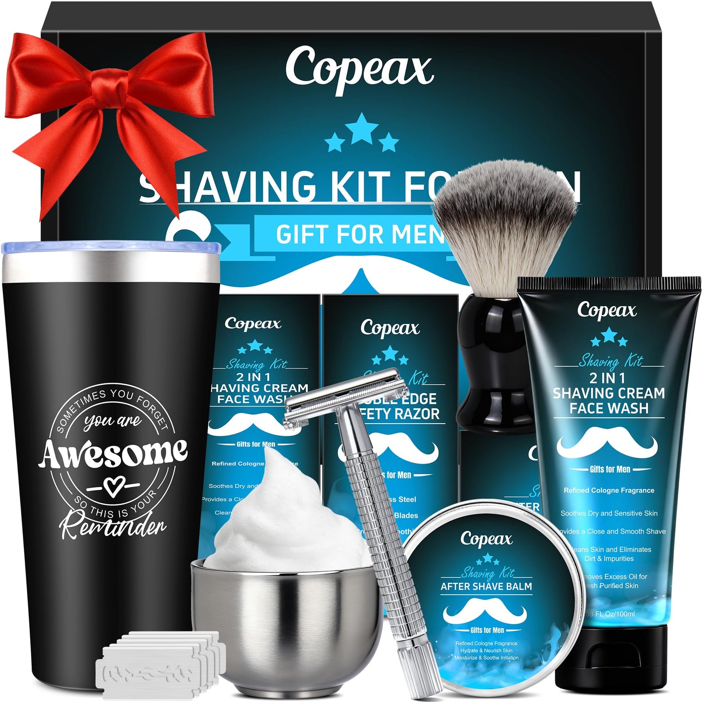Shaving Kit for Men,Mens Shaving Kit w/Natural Cologne Shaving Cream,Balm,Bowl,Tumbler Cup,Mens Self Care & Grooming Valentines Fathers Day Birthday Gifts for Men Dad Him Boyfriend Christmas Gift Set
