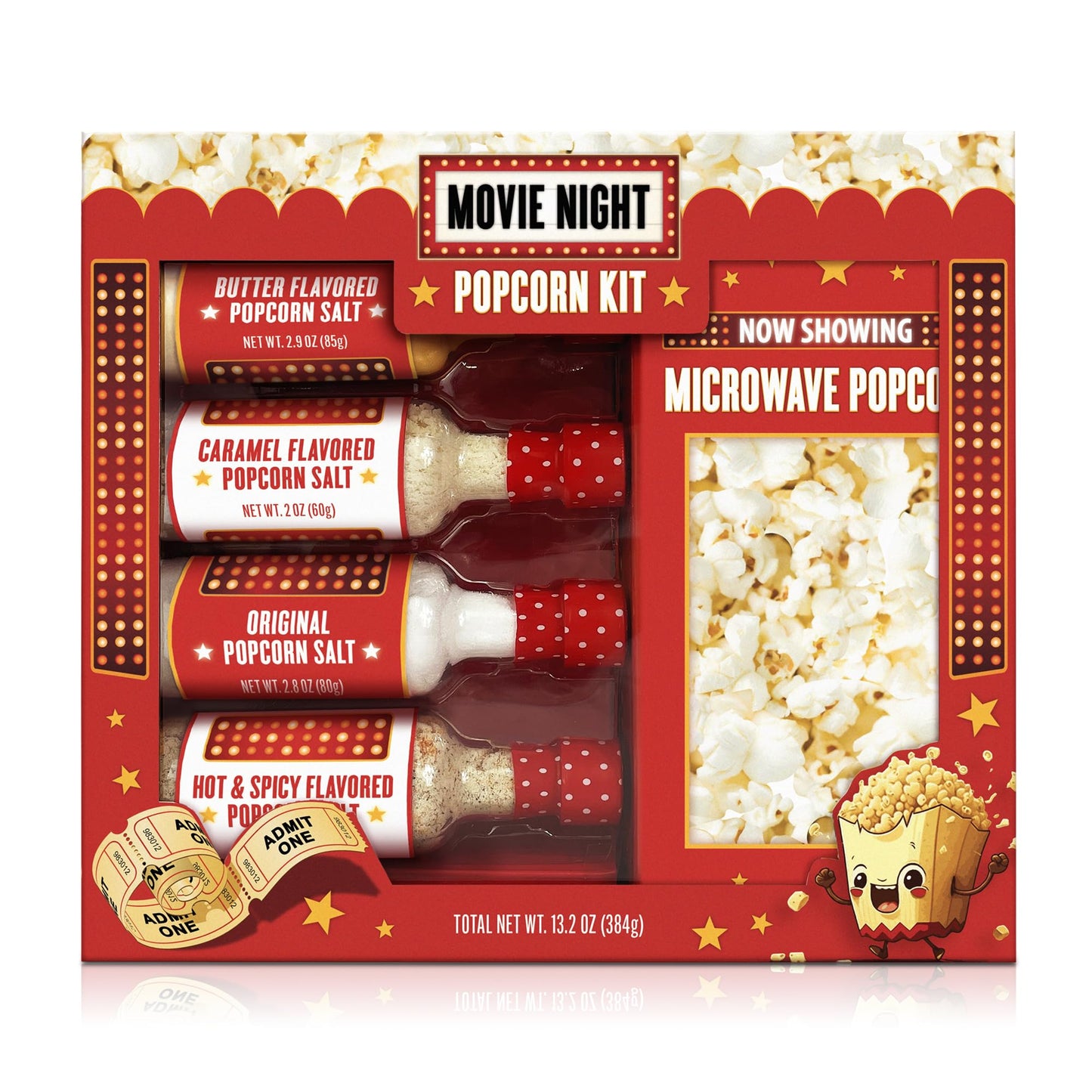 Movie Night Popcorn Kit with Popcorn Seasoning & movie night supplies, Fun Gift Basket for Families, House Warming Gifts New Home, or Birthday