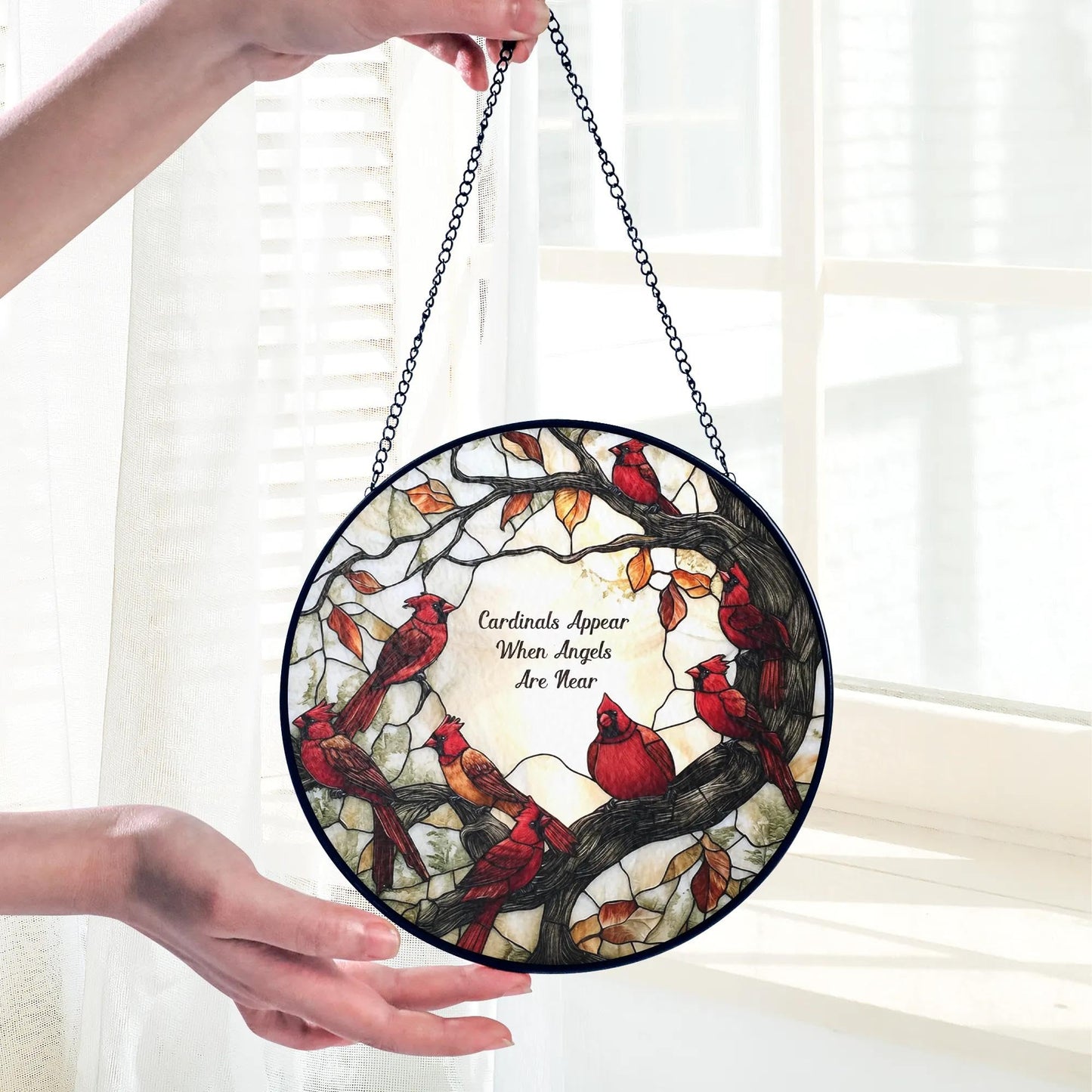 Cardinal Suncatcher Stained Glass Window Hanging Decor - Cardinal Remembrance Gifts, Cardinals Memorial Gifts for Loss of Loved One, Women Grandma Mom, Mothers Day Birthday Christmas Bird Lovers Gift
