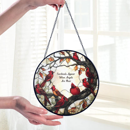 Cardinal Suncatcher Stained Glass Window Hanging Decor - Cardinal Remembrance Gifts, Cardinals Memorial Gifts for Loss of Loved One, Women Grandma Mom, Mothers Day Birthday Christmas Bird Lovers Gift