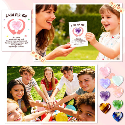 WenmthG 60 Sets Heart-Shaped Stones Pocket Hug Token Bulk Gift Card for Women Men - Valentines Day Gemstones Gifts Exchange for Kids - Christmas Party Gift for Boys Girls Friends Classroom Colleague