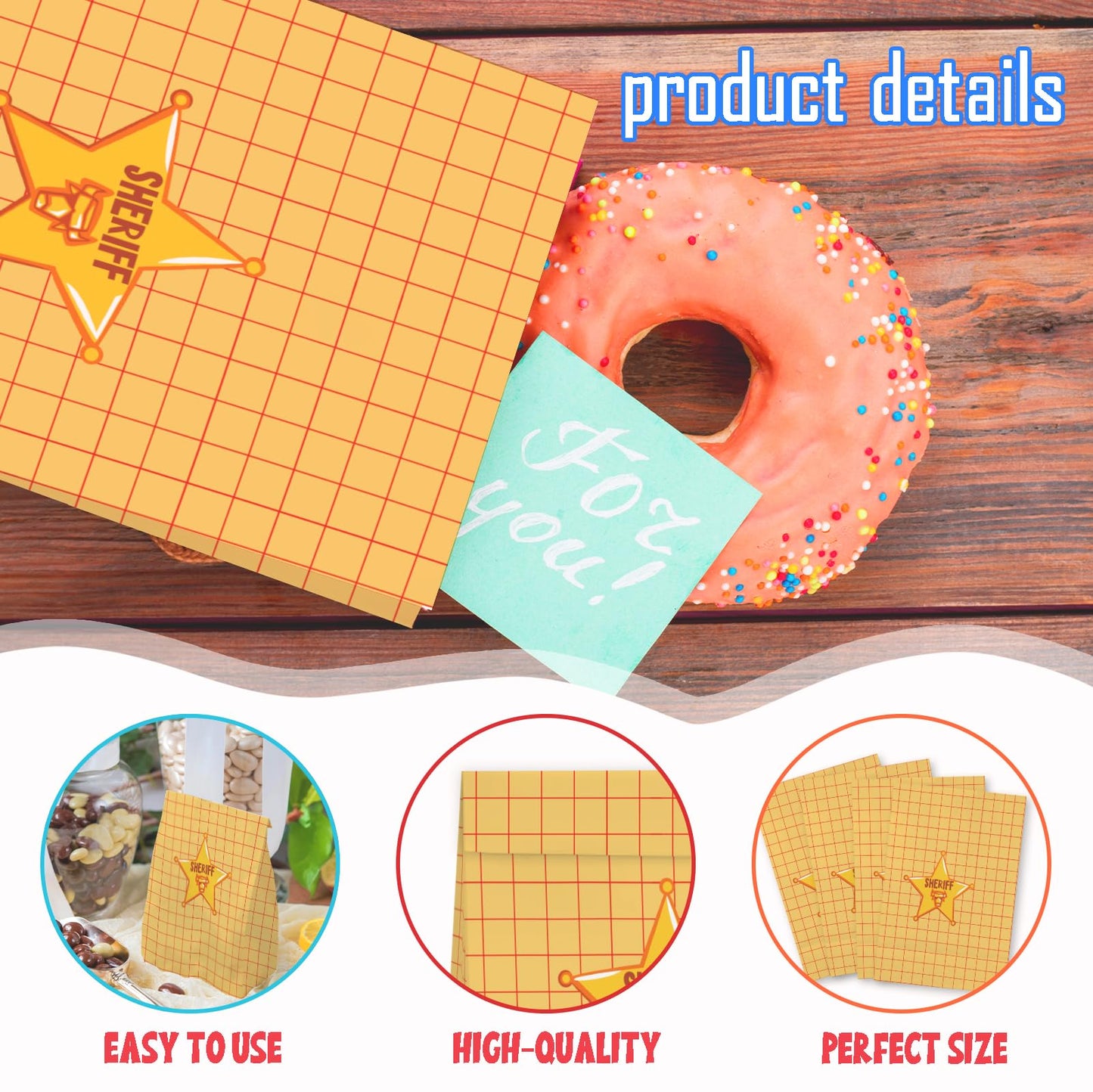 Cowboy Party Gift Bags - 24pcs Cartoon Story Goodie Bag for Birthday Party Decorations, Paper Lunch Bags for Baby Shower Bread Cookie Snack Thank You Gift Wrapping Bag (6 × 3.14 × 8.3 inch)