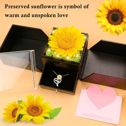 Sereney Preserved Sunflower Gifts for Women, Sunflower Necklace You are My Sunshine as Christmas Day Gift for Her, Silver Necklace Anniversary Birthday Gifts for Wife Daughter Girlfriend