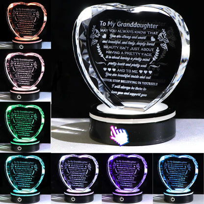 YWHL Granddaughter Gifts from Grandma Graduation Birthday Gifts for Granddaughter Heart Crystal to My Granddaughter Keepsakes Gift with Colorful Base on Wedding Back to School Valentine Christmas