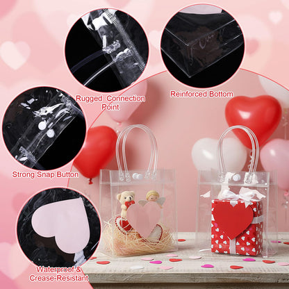 Aliceset 24 Pcs Heart Gift Bags Bulk Clear PVC Gift Bags with Handles Heart Pattern Reusable Transparent Tote for Party Favors Candy Treat for Women Mother`s Day (Love, 6.31"x 5.91"x 3.15")