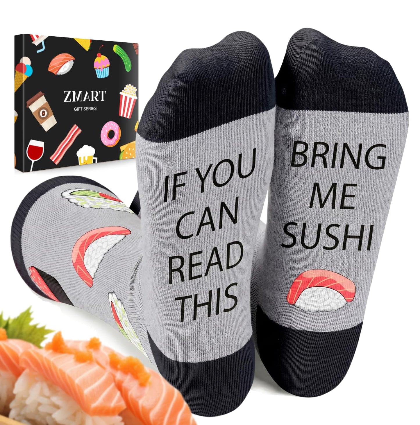 Zmart if You Can Read This - Popcorn Pickle Bacon Avocado Sushi Pizza Socks Gifts for Men