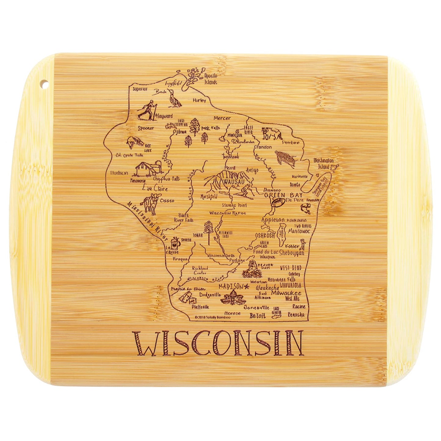 Totally Bamboo A Slice of Life Wisconsin State Serving and Cutting Board, 11" x 8.75"