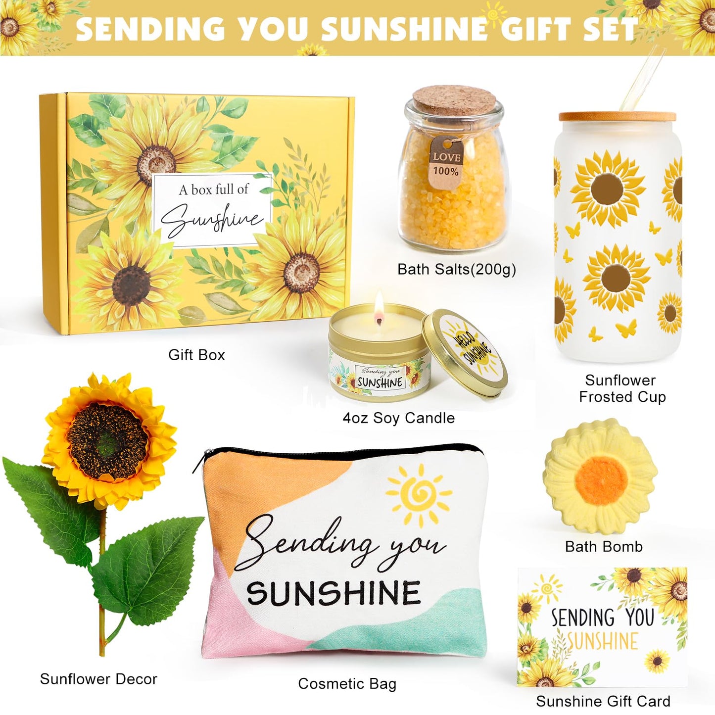 Birthday Gifts for Women Sunflower Gifts Get Well Soon, Sending Sunshine Gift Baskets, Self Care Spa Mothers Day Gift for Women Her Mom Best Friends Sister