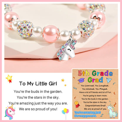 Parma77 2026 Kindergarten/Preschool/5th Grade Graduation Gifts, Adjustable Unicorn Bracelet with Pearl & Rhinestone Ball, Graduation Gifts for Kindergarten Students Daughter Granddaughter Niece