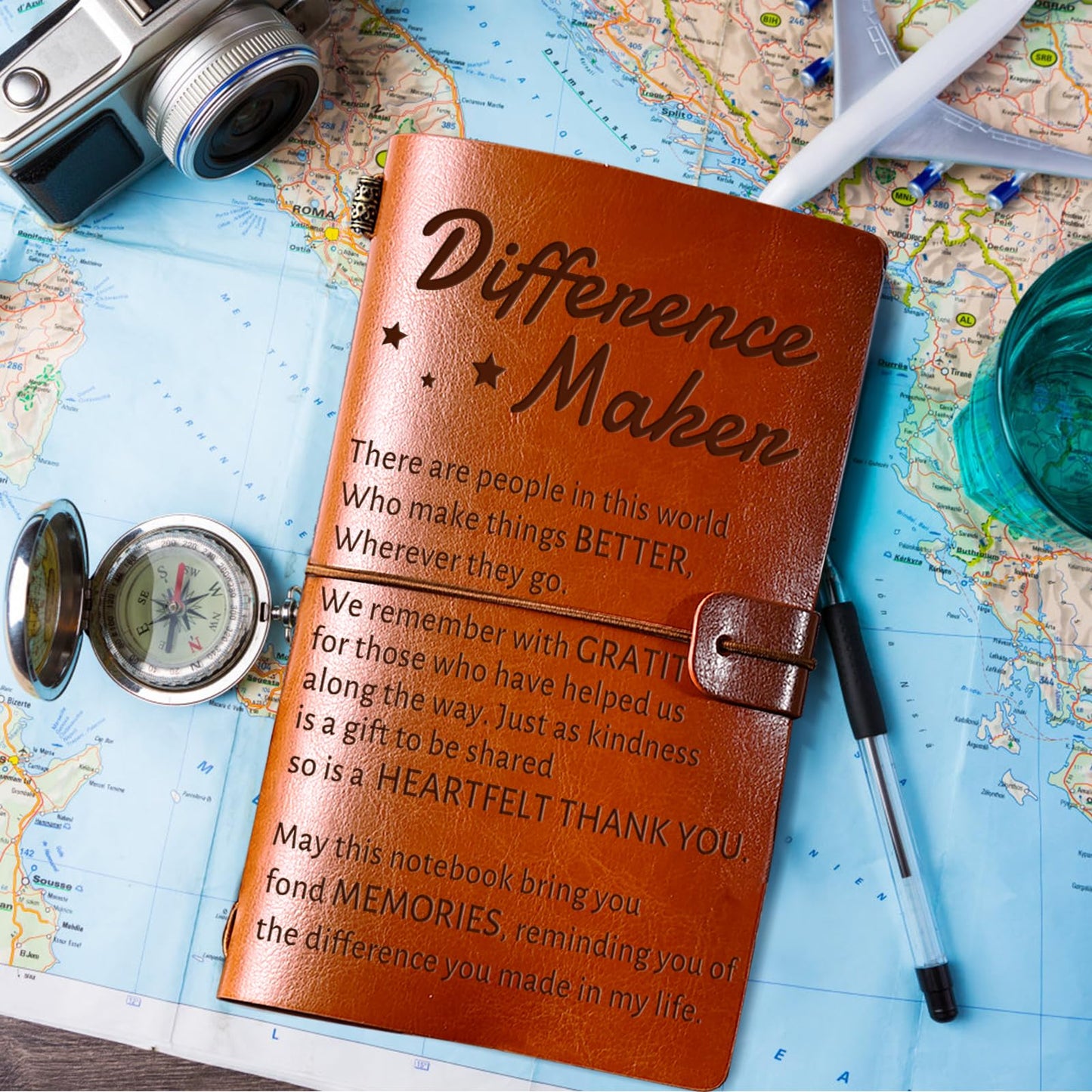PRSTENLY Difference Maker Leather Journal, Thank You Gifts for Women Men- Administrative Professional Day Gifts 140 Page Refillable Notebooks, Employee Appreciation Gift for Coworkers Teacher Doctor Nurse Pastor Boss Leader Coach Mentor