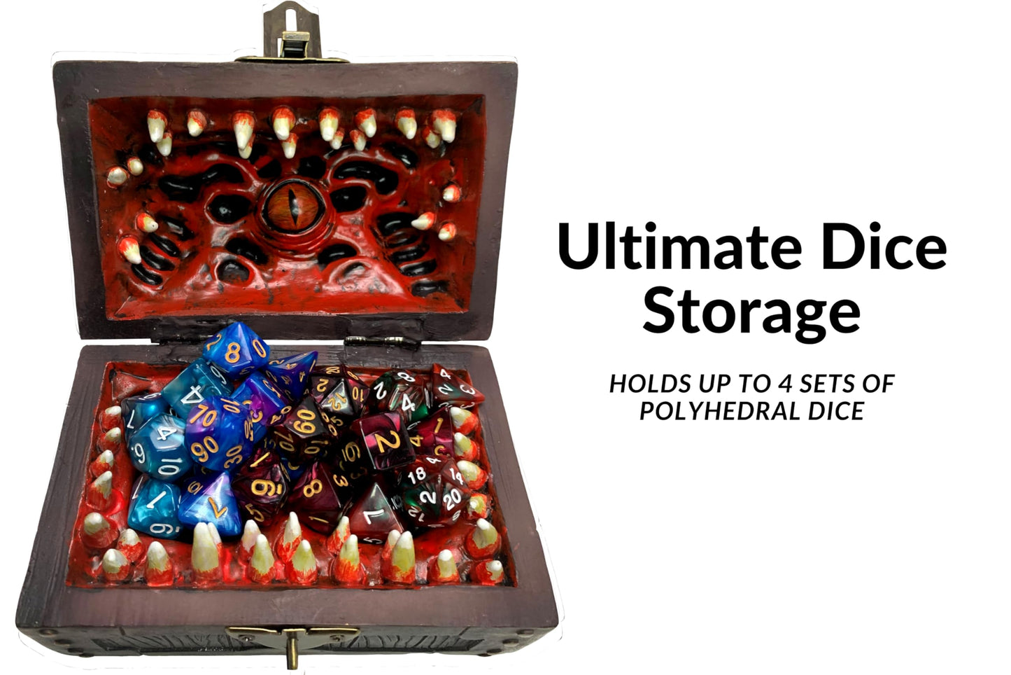 Galdor's Guild Mimic Dice Chest Storage Box | Free Lock & Key | Compatible with Dungeons & Dragons Players, Dungeon Master/DM RPG Gaming | Holder Vault Case | Holds 4 Polyhedral Sets (Regular)