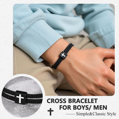 UNGENT THEM Cross Braided Rope Bracelet for Men Teen Boys, Easter Christian Baptism Confirmation Christmas Valentines Graduation Gifts Ideas