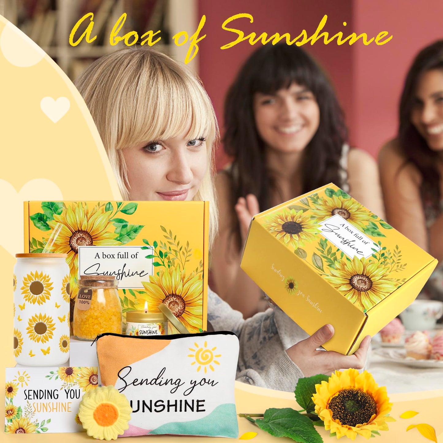 Birthday Gifts for Women Sunflower Gifts Get Well Soon, Sending Sunshine Gift Baskets, Self Care Spa Mothers Day Gift for Women Her Mom Best Friends Sister