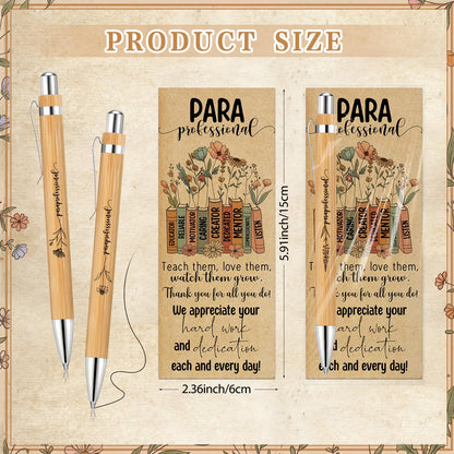 ReliThick 10 Sets Paraprofessional Appreciation Gift Bulk Bamboo Ballpoint Pen with Thank You Greeting Card Gifts for Paraprofessional Teaching Assistant Coworker Teacher Staff Team