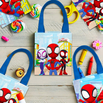 Spidey and His Amazing Friends Party Favor Bag Set – 12 Pack of 8" Marvel Party Goodie Bags for Kids Bulk Reusable Totes | Spiderman Birthday Supplies