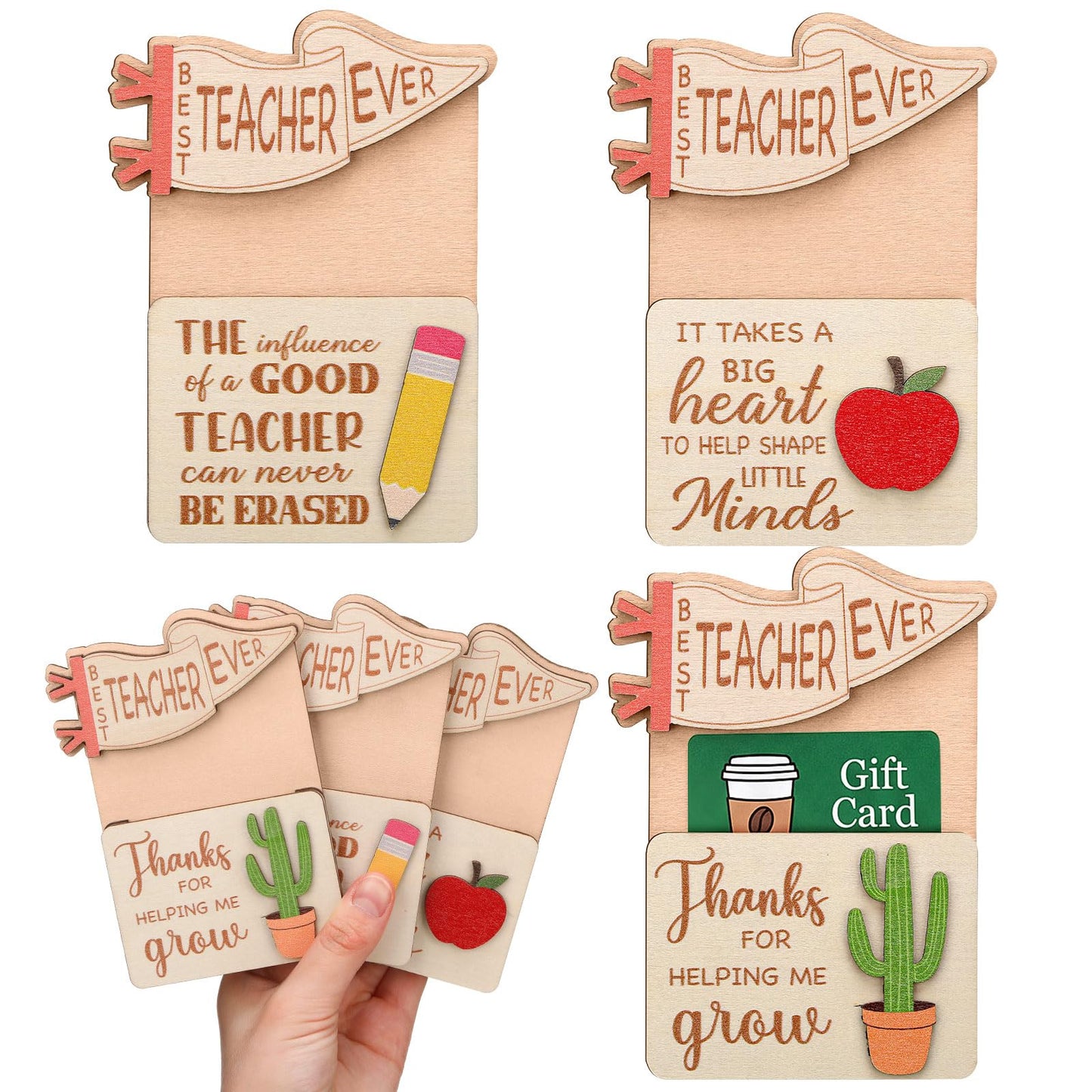 Junkin 3 Pcs Graduation Gifts for Teacher Cards Holders Gift Box Shaped Wooden Money Holders Graduation Coffee Cup Card End of Year Teacher Gift Card Holder for Teachers End of Year