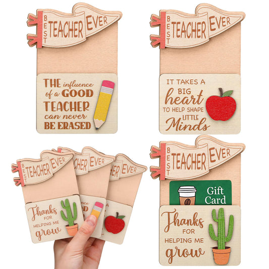 Junkin 3 Pcs Graduation Gifts for Teacher Cards Holders Gift Box Shaped Wooden Money Holders Graduation Coffee Cup Card End of Year Teacher Gift Card Holder for Teachers End of Year